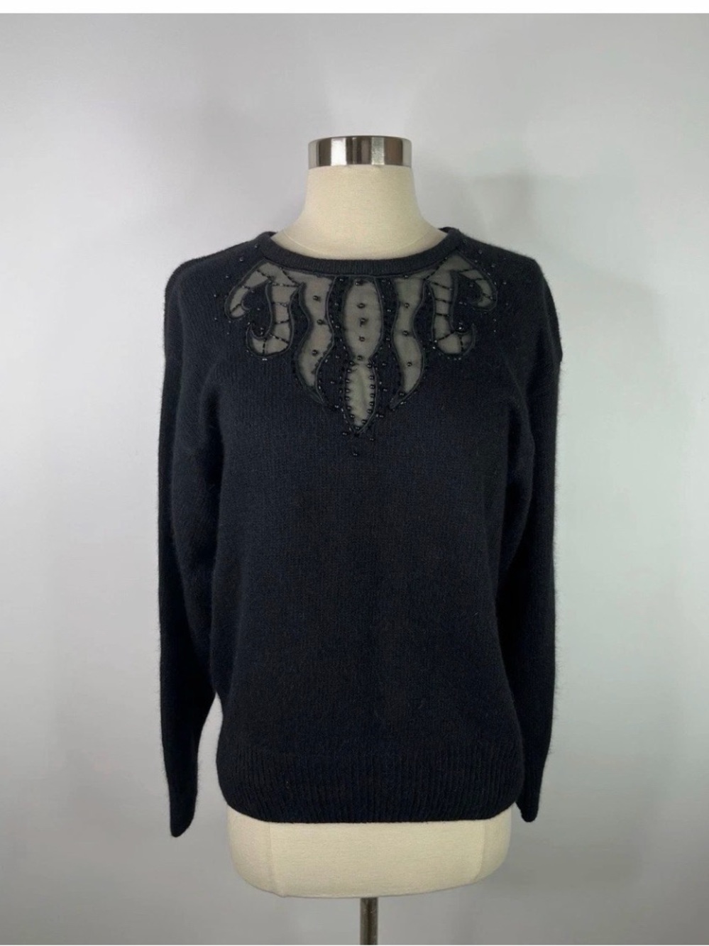 Women's Black Embellished Crewneck Sweater